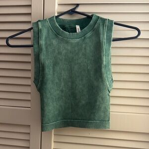 Green Sleeveless Ribbed Top